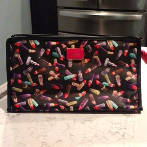 Nicole Miller cosmetic bag large with lipstick print on it